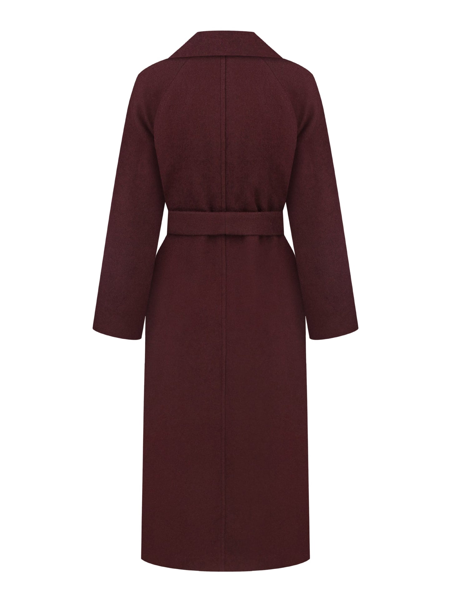 Double-breasted long coat with trim ribbon, Burgundy