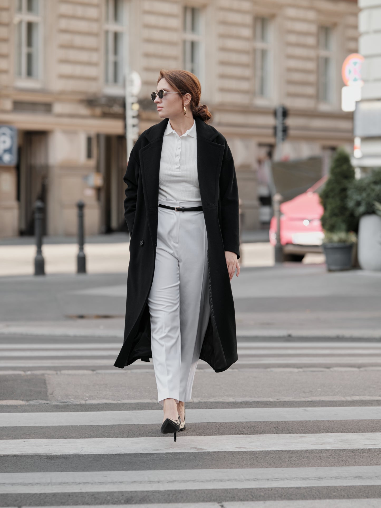 Wool Long coat with belt, Black