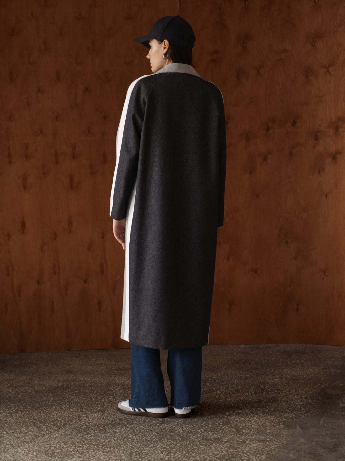 Three-color Long Coat, Blue and Gray