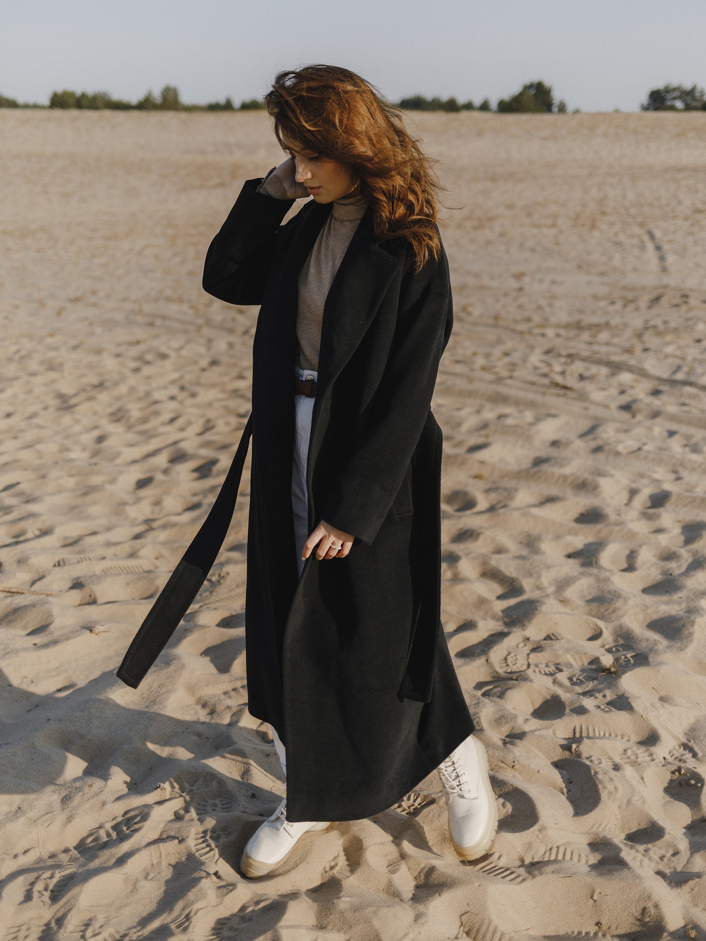 Long coat with belt, Black