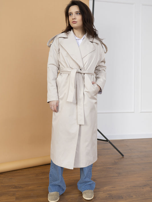 Double-breasted water-resistant trench coat, Milk