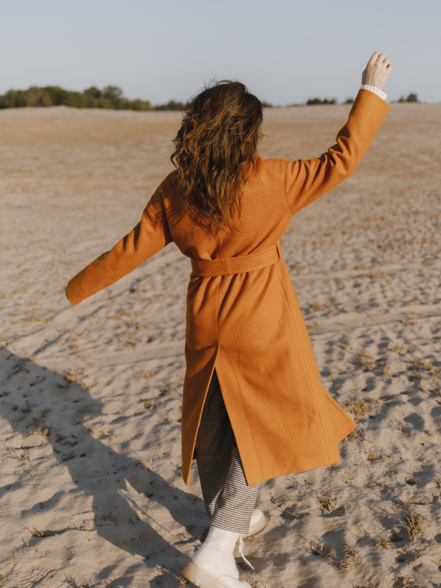 Wool Long coat with belt, Rusty Red