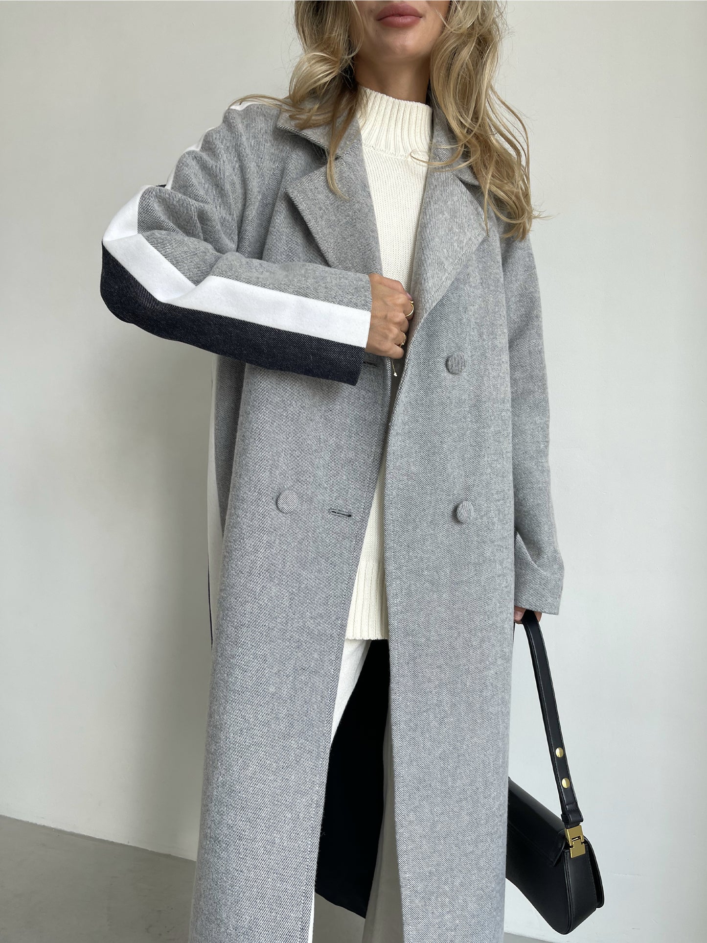 Three-color Long Coat, Blue and Gray