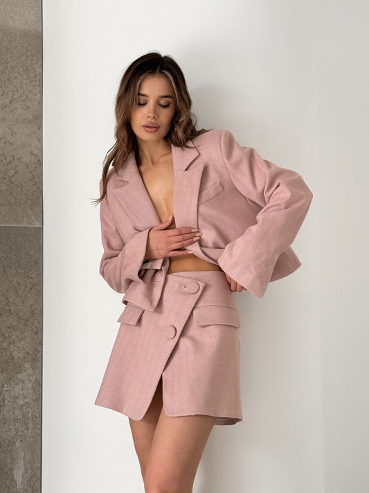 Casual women's suit, jacket and skirt, pink