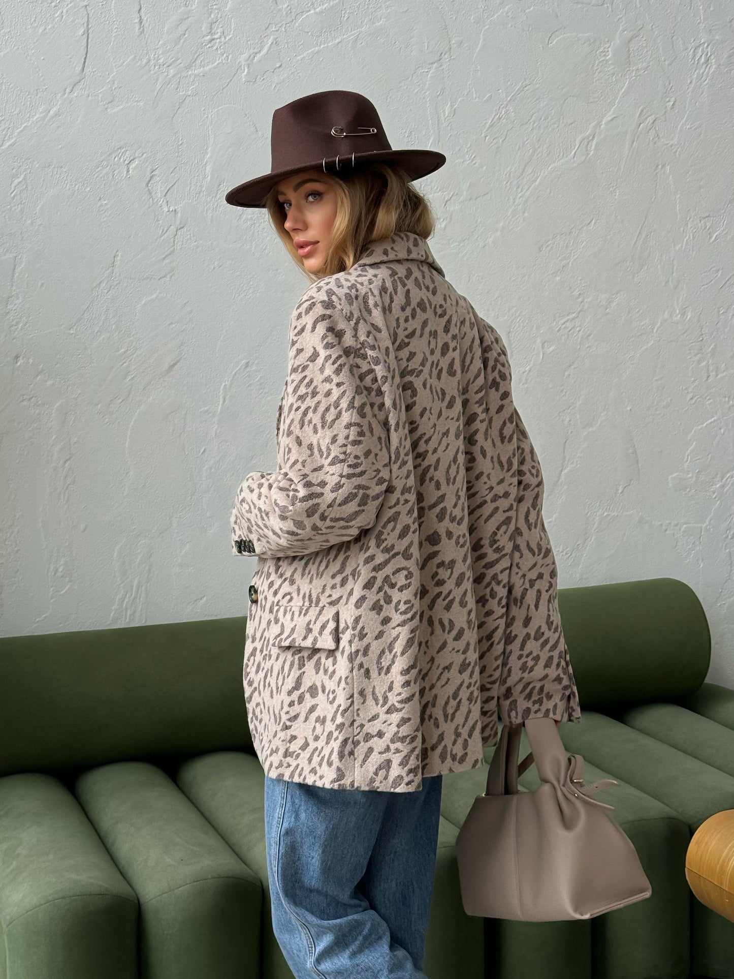 Single-breasted wool jacket, Leopard