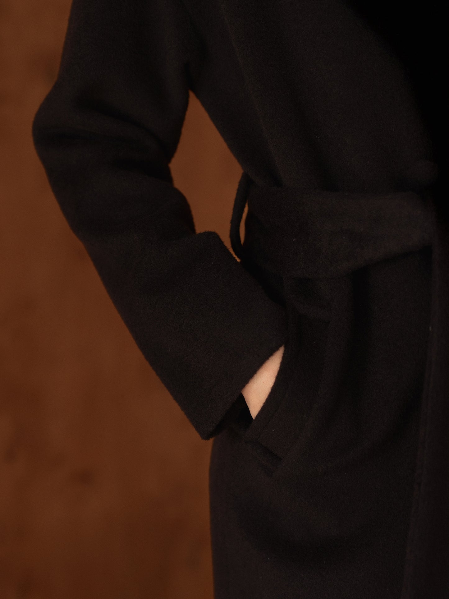 Wool Long coat with belt, Dark Chocolate